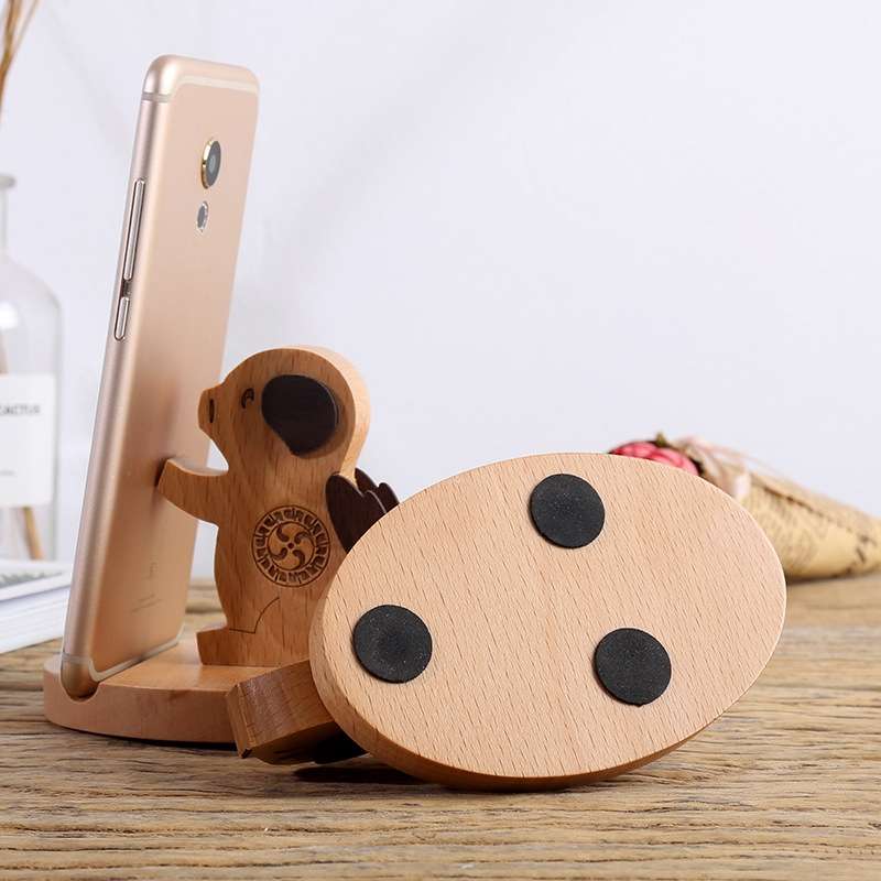 Wooden Mobile Phone Bracket Beech Lazy Mobile Phone Holder,Style: Golden Retriever