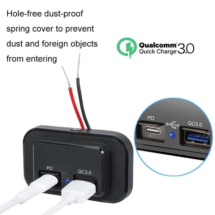 18W QC3.0 Fast Charge PD Car RV Boat Charger(Black)