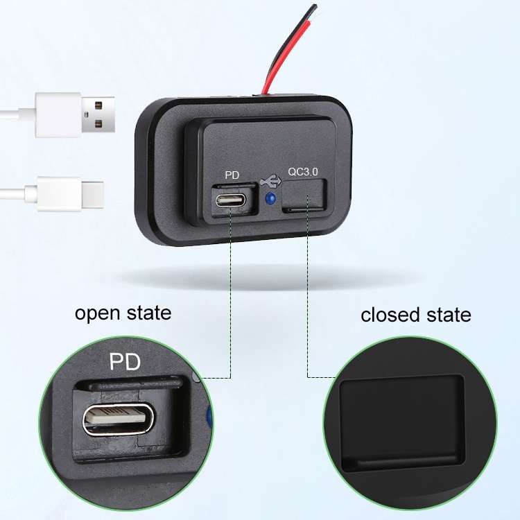 18W QC3.0 Fast Charge PD Car RV Boat Charger(Black)