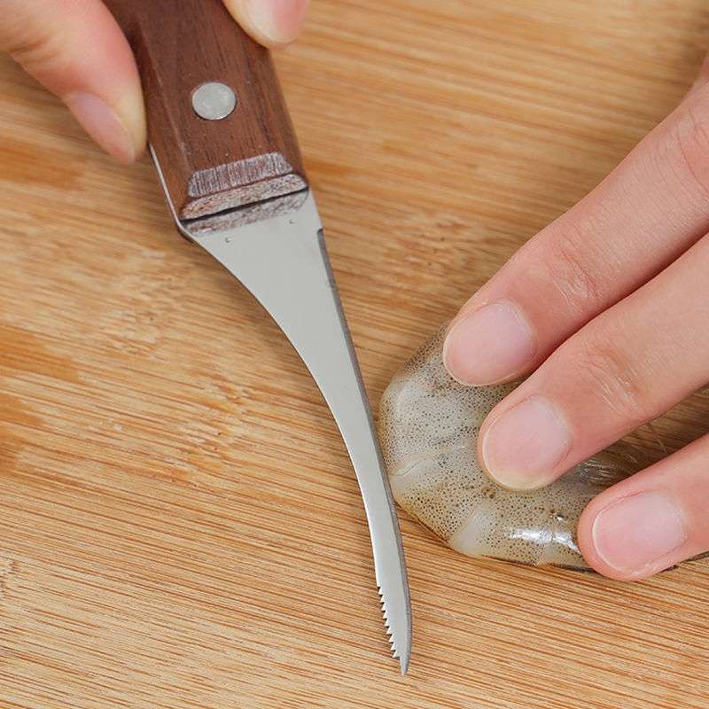 Stainless Steel Wooden Handle Shrimp Line Back Cutter
