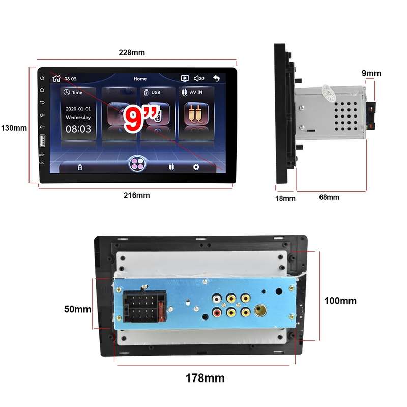 Q3570 9 inch Carplay Single Spindle MP5 Player, Style: Standard+8 Light Camera