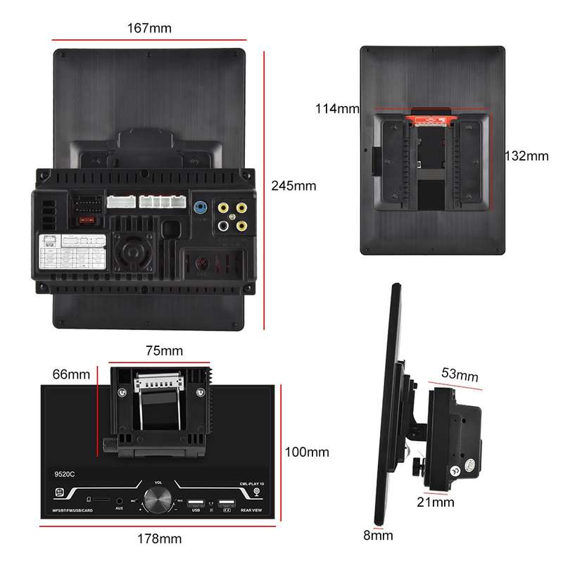 9520C Double Spindle 9.5 inch Vertical Screen Car MP5 Player, Style: Standard+8 Light Camera
