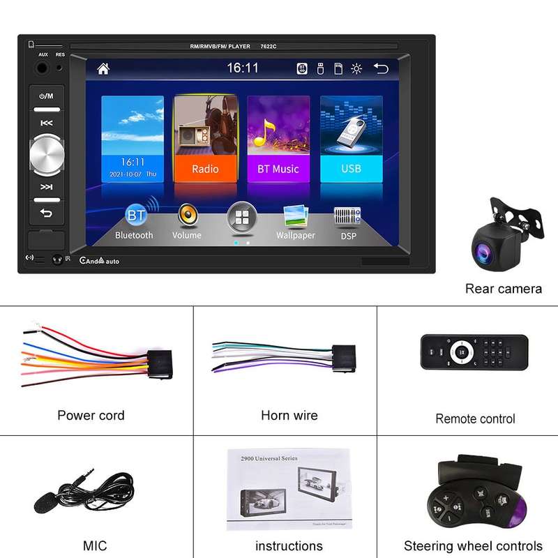 7622C 6.2 inch Dual Spindle HD Car Universal MP5 Carplay Player, Style: Standard+AHD Camera