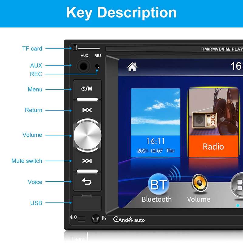 7622C 6.2 inch Dual Spindle HD Car Universal MP5 Carplay Player, Style: Standard+AHD Camera