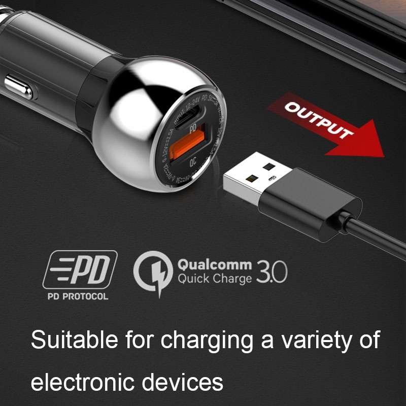 LDNIO C1 36W PD + QC 3.0 Car Fast Charger High Power Smart USB Car Charger with 8 Pin Cable
