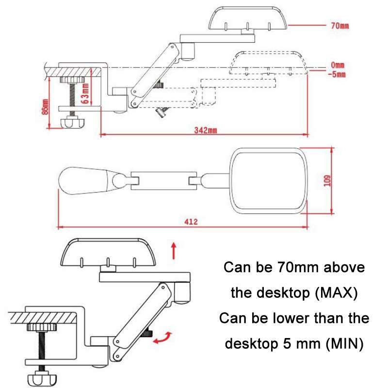 Aluminum Alloy Computer Desk Wrist Brace Arm Bracket, Color: Liftable Gray