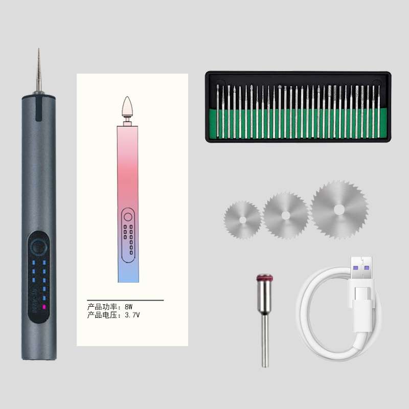 A288 Electric Grinding Machine Small Handheld Carving Pen, Style: Gray+Saw Blade+Grinding Head
