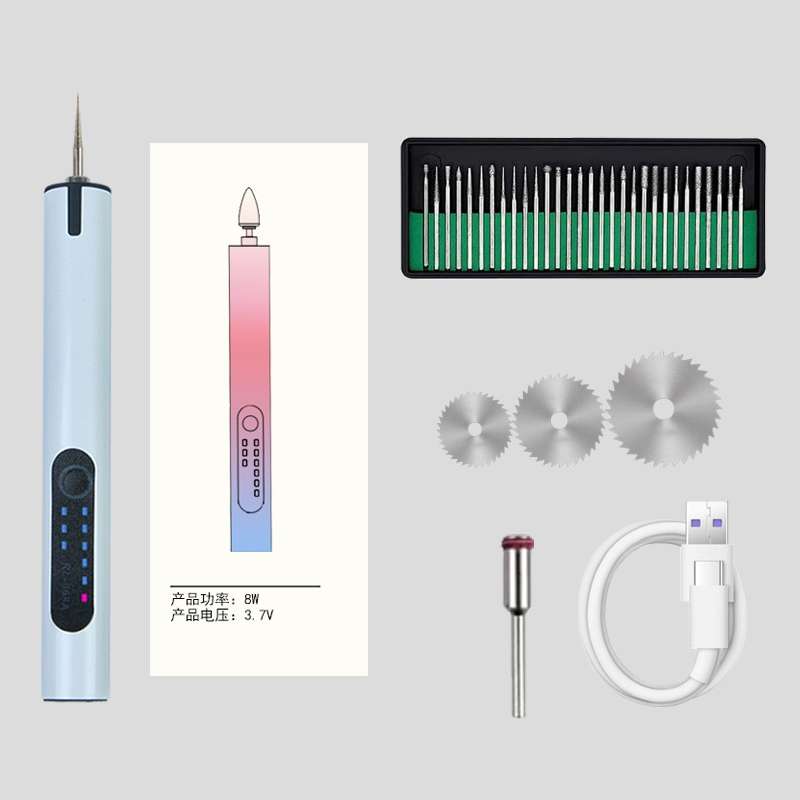 A288 Electric Grinding Machine Small Handheld Carving Pen, Style: White+Saw Blade+Grinding Head
