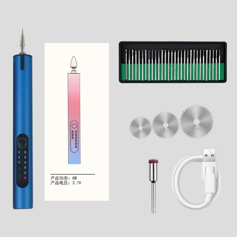 A288 Electric Grinding Machine Small Handheld Carving Pen, Style: Blue+Saw Blade+Grinding Head