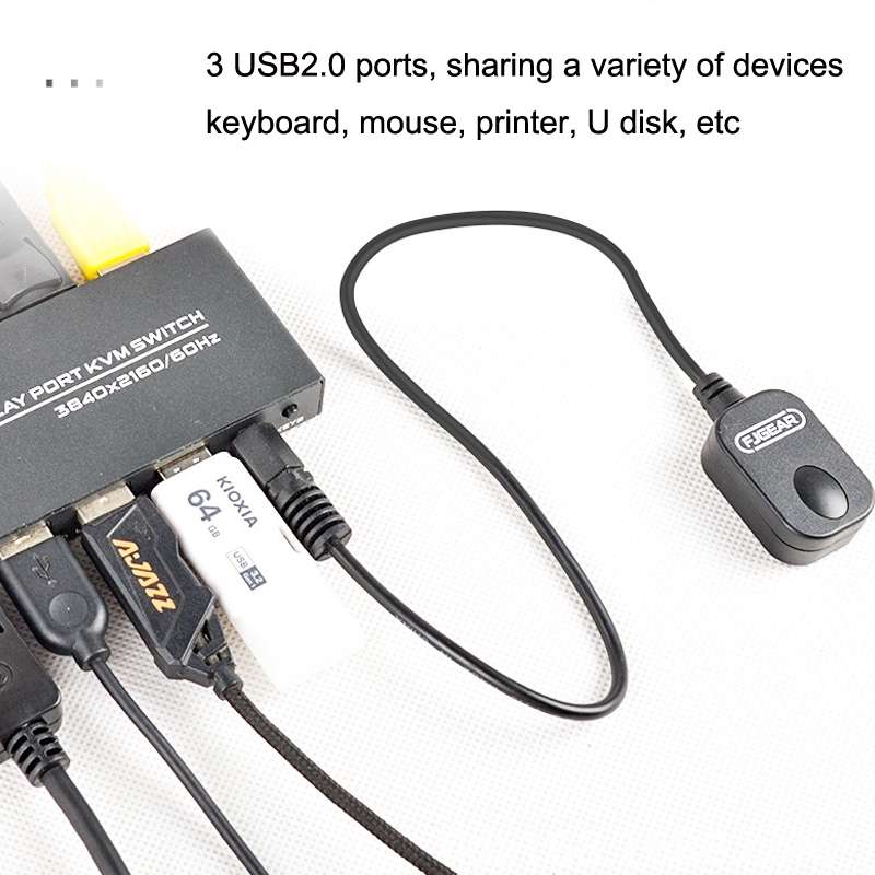 FJGEAR FJ-DK201 60HZ 2 Ports DP + USB To KVM Switcher With Desktop Controller