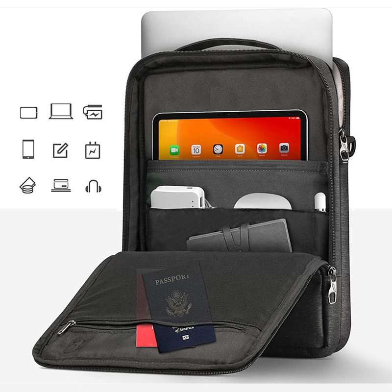 13.3-14 Inch Portable Laotop Bag Waterproof Multifunctional Shoulder Crossbody Bag(Black)