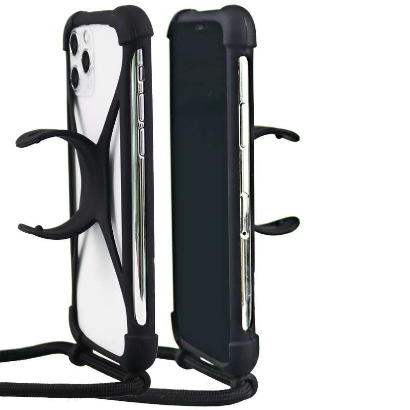 Universal Cell Phone Silicone Lanyard Strap Case With Detachable Neckstrap(Black)