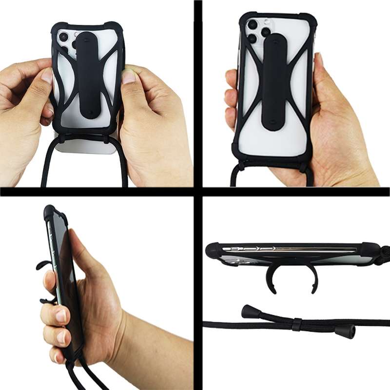 Universal Cell Phone Silicone Lanyard Strap Case With Detachable Neckstrap(Black)