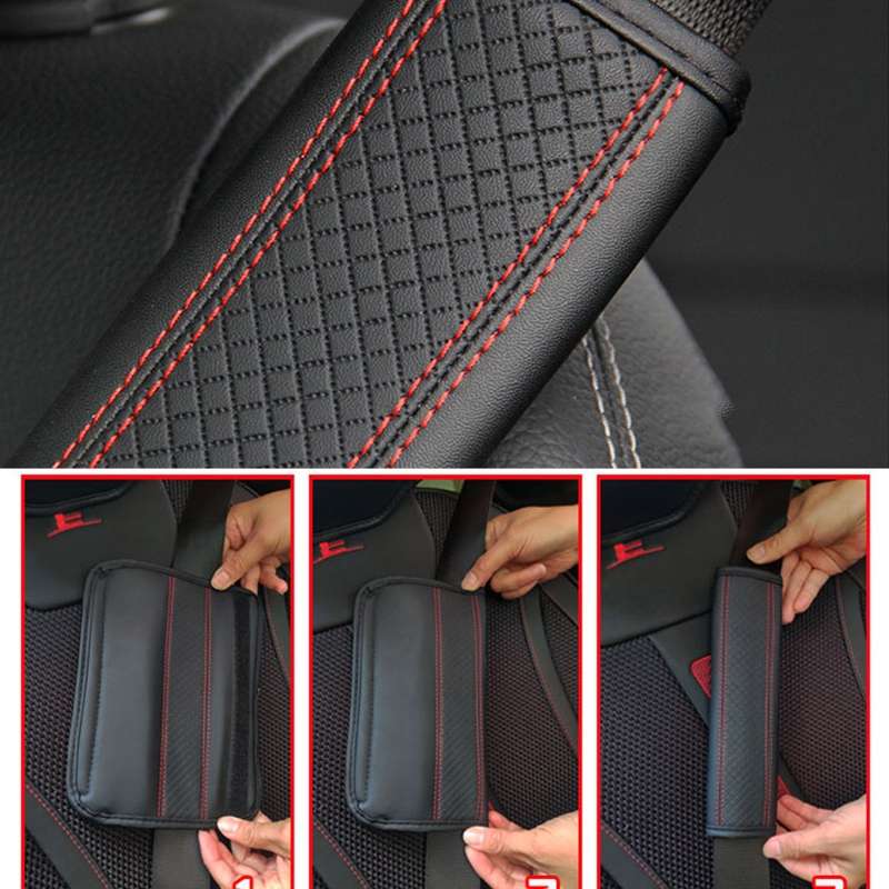 Fiber Leather Embossed Car Seat Belt Shoulder Cover Protector 6.5X23cm(Black Blue)