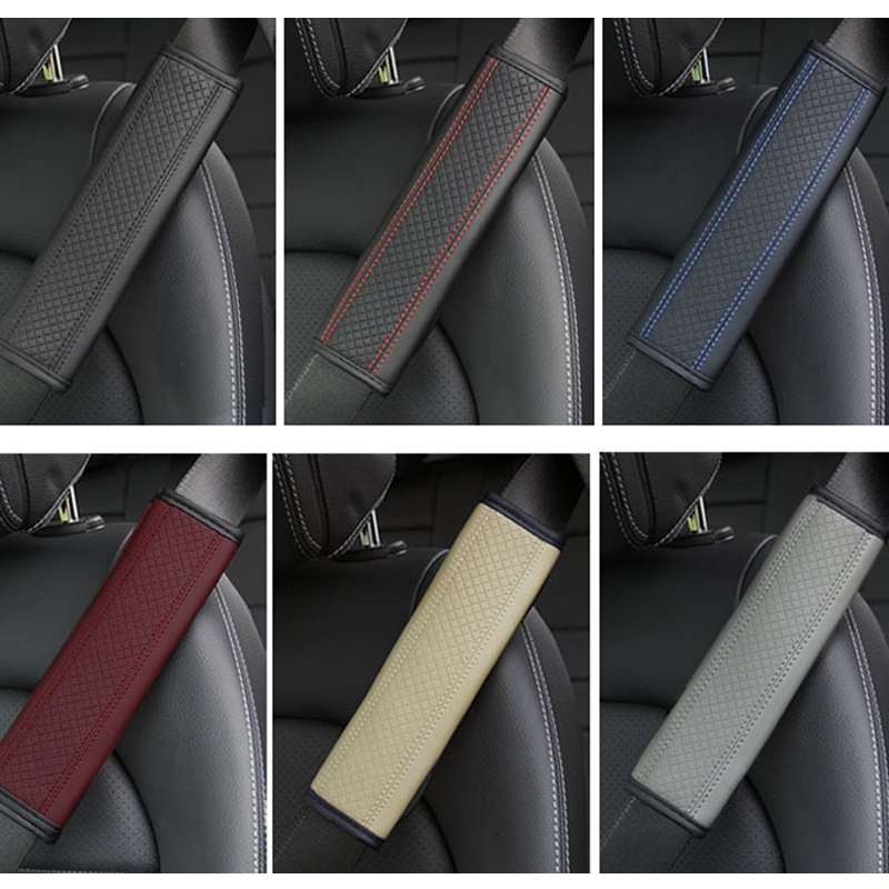 Fiber Leather Embossed Car Seat Belt Shoulder Cover Protector 6.5X23cm(Black Blue)