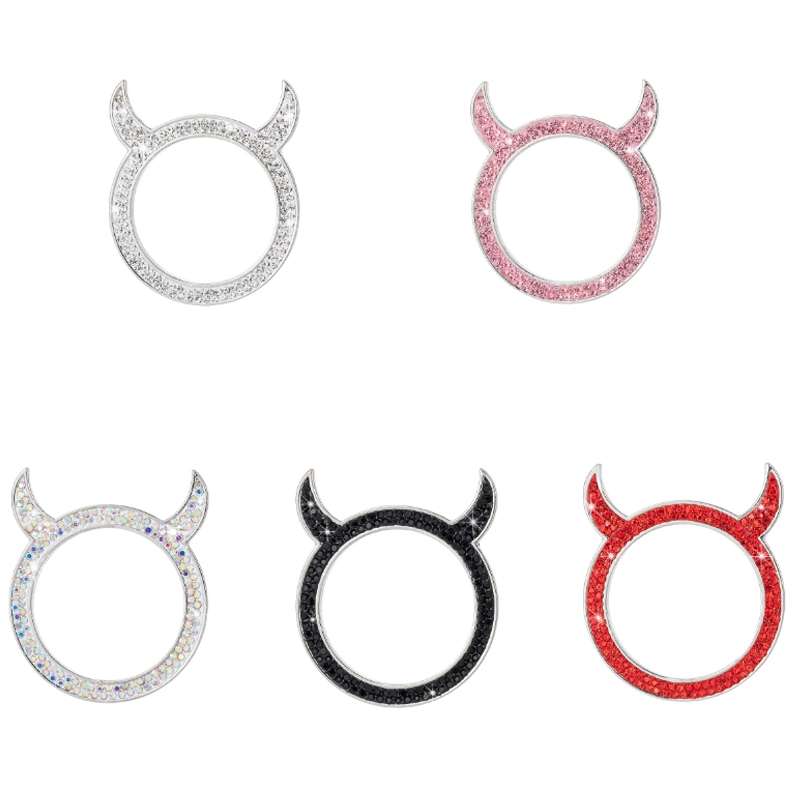 2 PCS Car Starter Button With Diamond Small Devil Decorative Ring(Red)