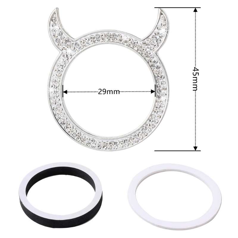 2 PCS Car Starter Button With Diamond Small Devil Decorative Ring(Red)
