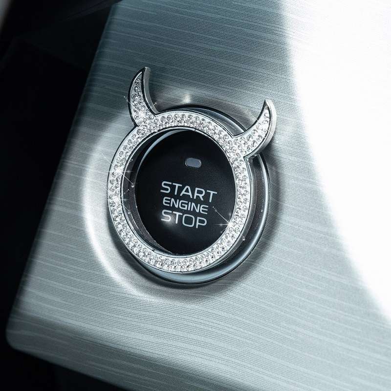 2 PCS Car Starter Button With Diamond Small Devil Decorative Ring(Red)