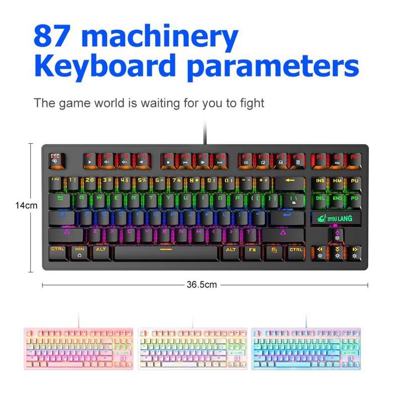 ZIYOULANG K2 87 Keys Office Laptop Punk Glowing Mechanical Wired Keyboard, Cable Length: 1.5m, Color