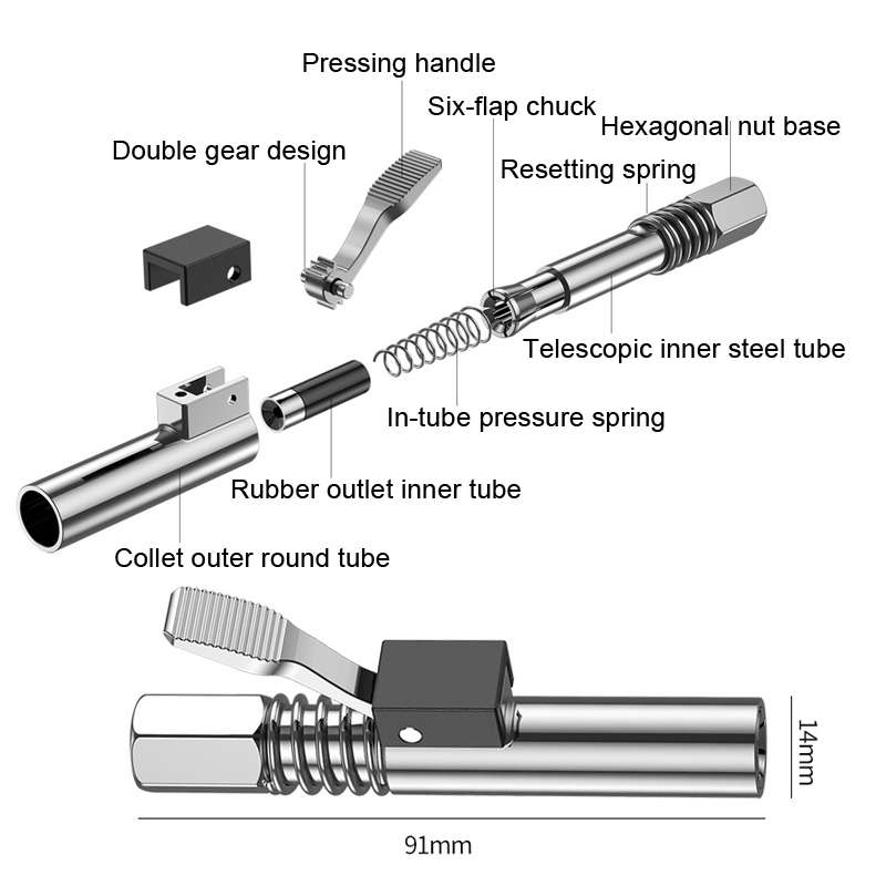 PC002 Lock Clamp Type High Pressure Grease Nozzle, Style: Butter Mouth+10 Straight Heads