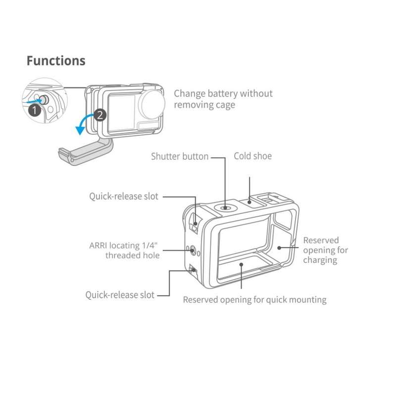 PGYTECH For DJI Osmo Action 3 Aluminum Alloy Camera Housing Shell Expansion Protective Frame