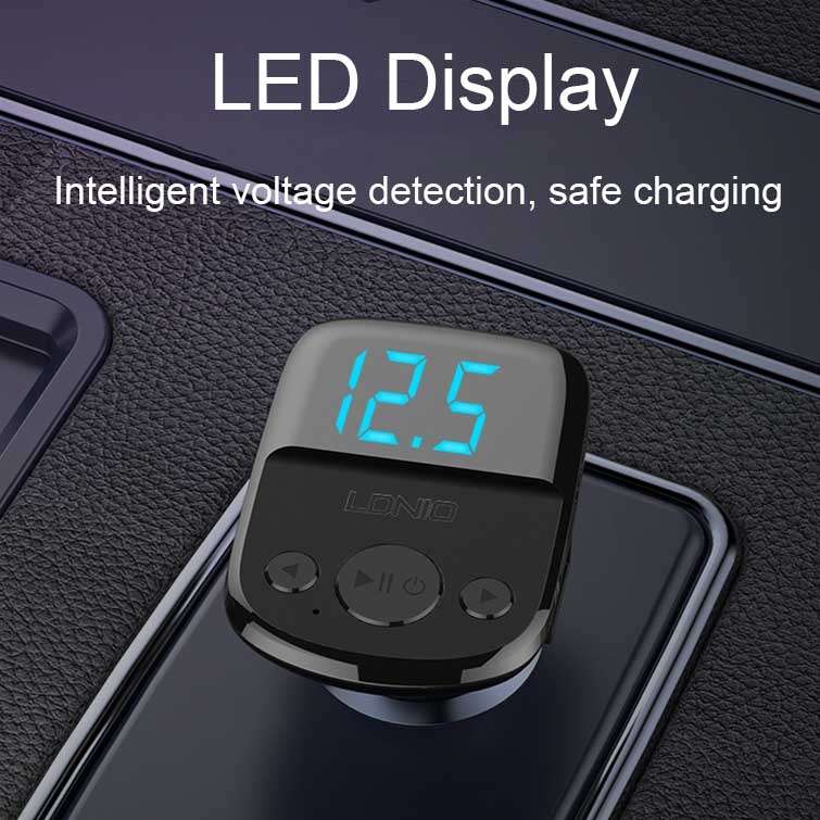 LDNIO C706Q QC3.0+AUTO-ID Car Bluetooth FM Music Digital Display Car Charger with Type-C/USB-C Cable