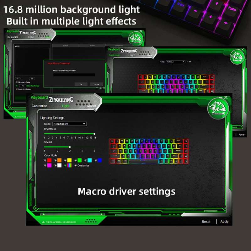 ZIYOU LANG T8 68 Keys RGB Gaming Mechanical Keyboard, Cable Length: 1.5m, Style: Micro Light Version