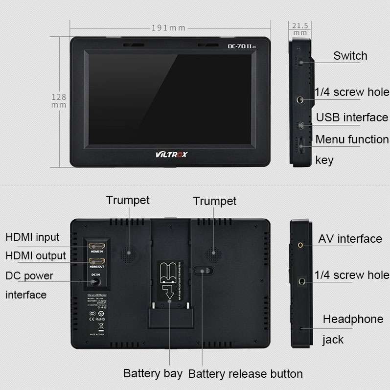 VILTROX DC-70II 7 Inch 4K HD Camera Director Monitor Film Camera Video Monitor