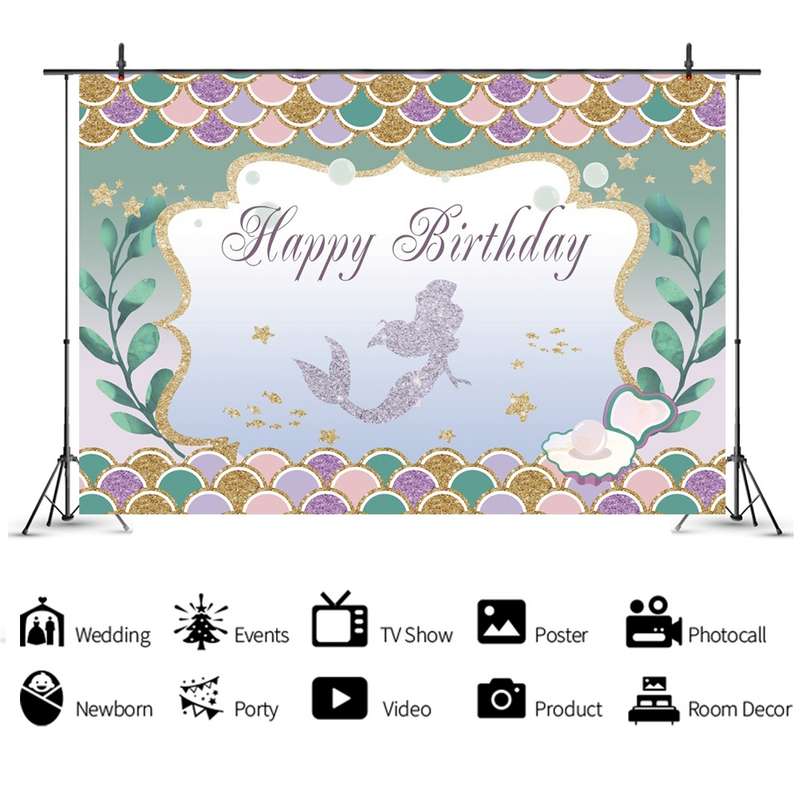 120 x 80cm Mermaid Happy Birthday Photography Background Cloth(12002575)