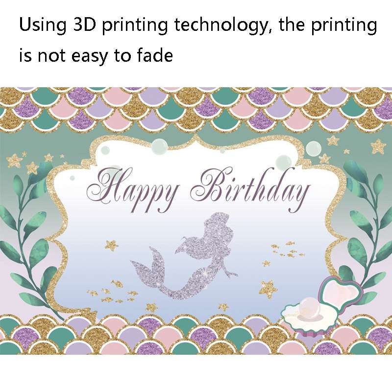 120 x 80cm Mermaid Happy Birthday Photography Background Cloth(12002575)