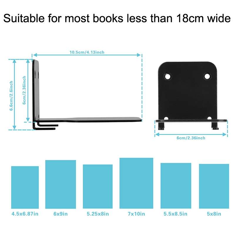 Hidden Stainless Steel Suspended Bookshelf Wall Support Frame Wall Mounted Bracket(Black)