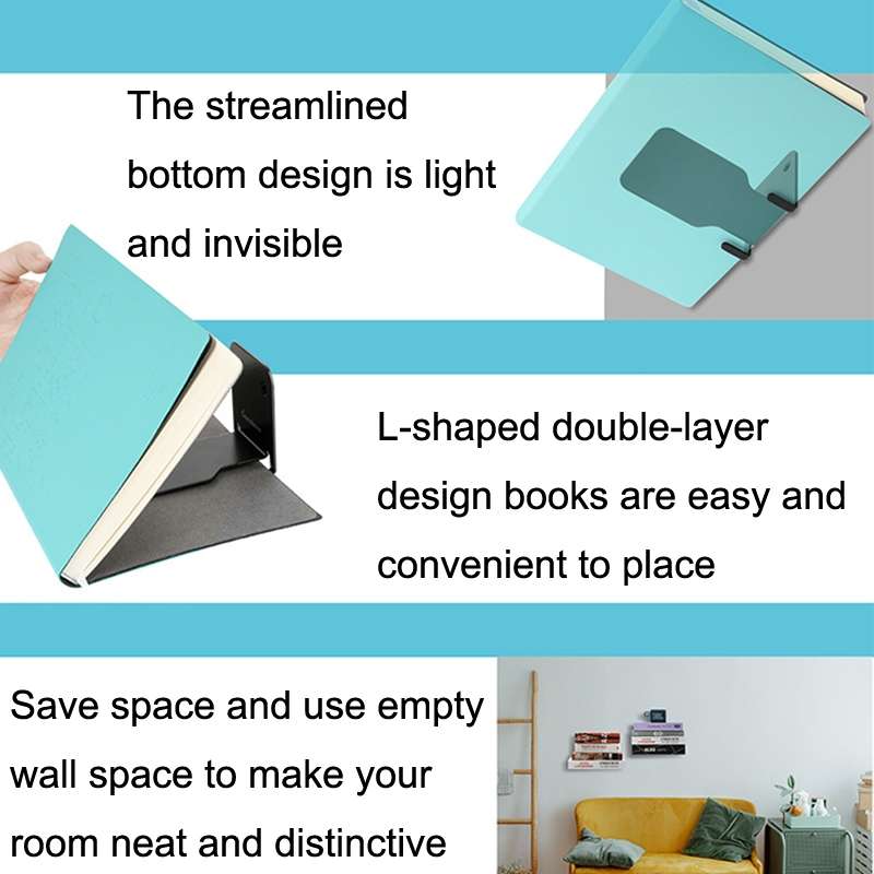 Hidden Stainless Steel Suspended Bookshelf Wall Support Frame Wall Mounted Bracket(Black)
