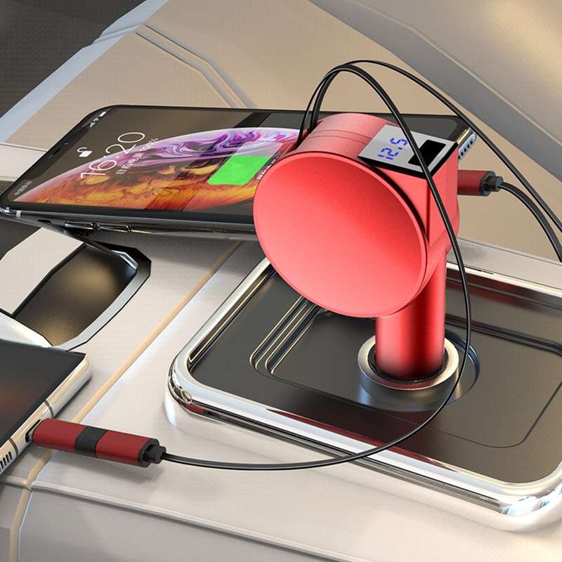 3 In 1 40W Fast Charging Dual Cable Retractable Car Charger(Black)