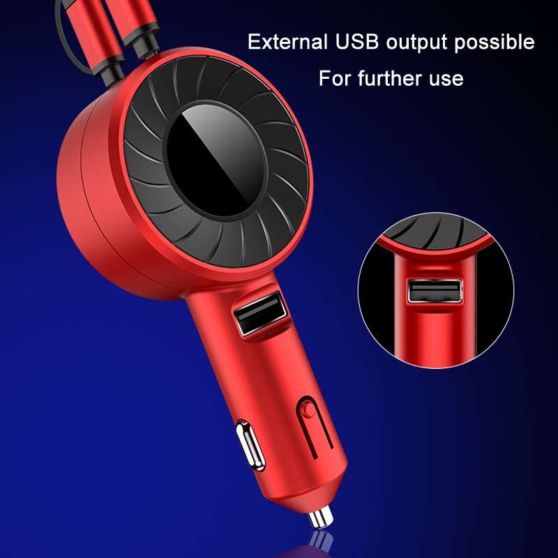 3 In 1 USB Dual Cable Single Pull Retractable Car Charger(Red)