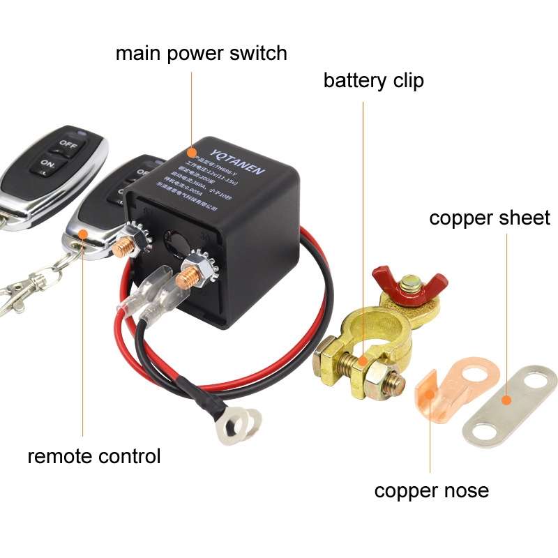 YQTANEN Car Battery Leakage Protection Remote Control Power Off Relay, Voltage: 12V 200A