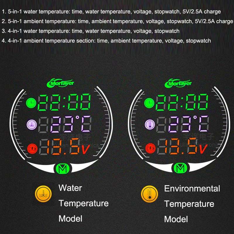 Morfayer YL-M05 5 In 1 Water Temperature Model 9-24V LED Night Vision Motorcycle Modification Instru