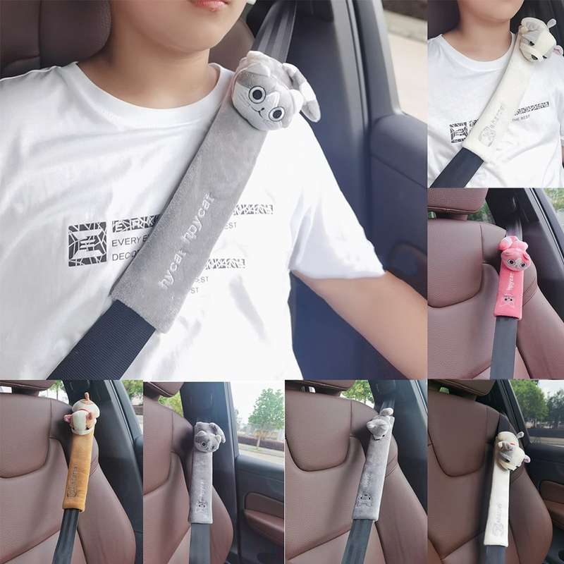002 Cute Cartoon Thicked Seat Belt Anti-Strangled Protective Cushion, Length: 23cm (Bear)