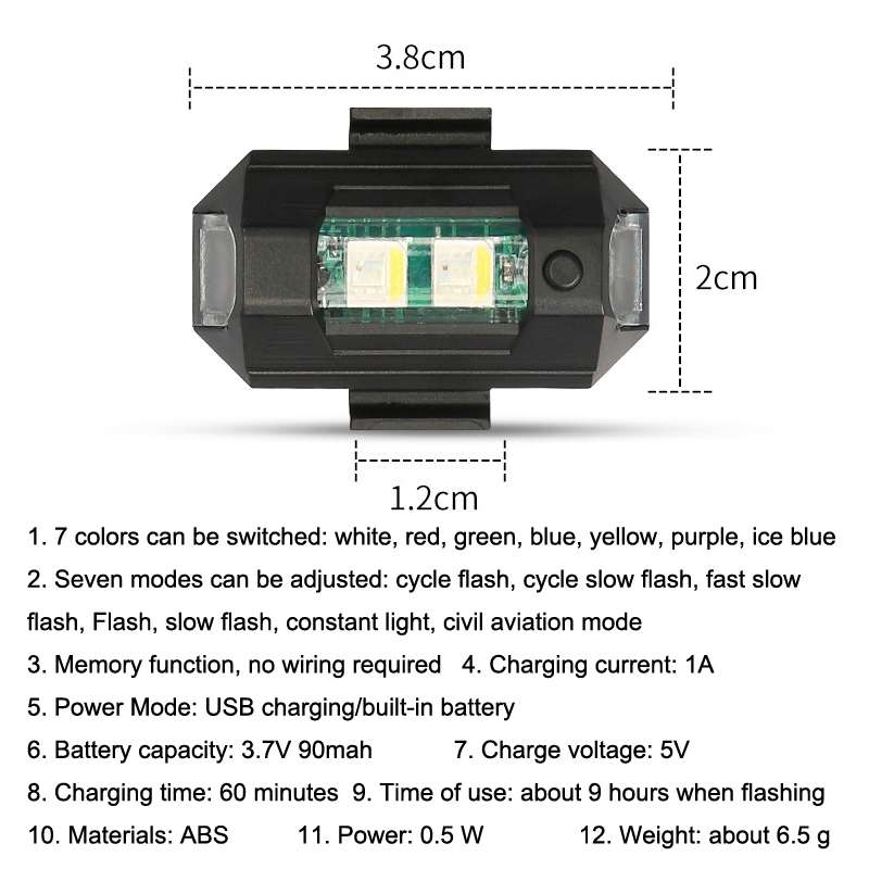 M1 Motorcycle Bicycle Aircraft Explosion Lights Cruise Flashing Anti-Rear-End Collision Light(7 Colo