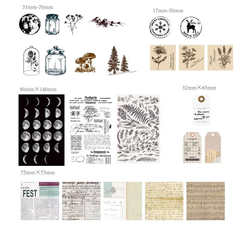2sets 30 In 1 Vintage Collection Room Series Handbook Stickers Notes Packet(Mountains and Raw Moon N