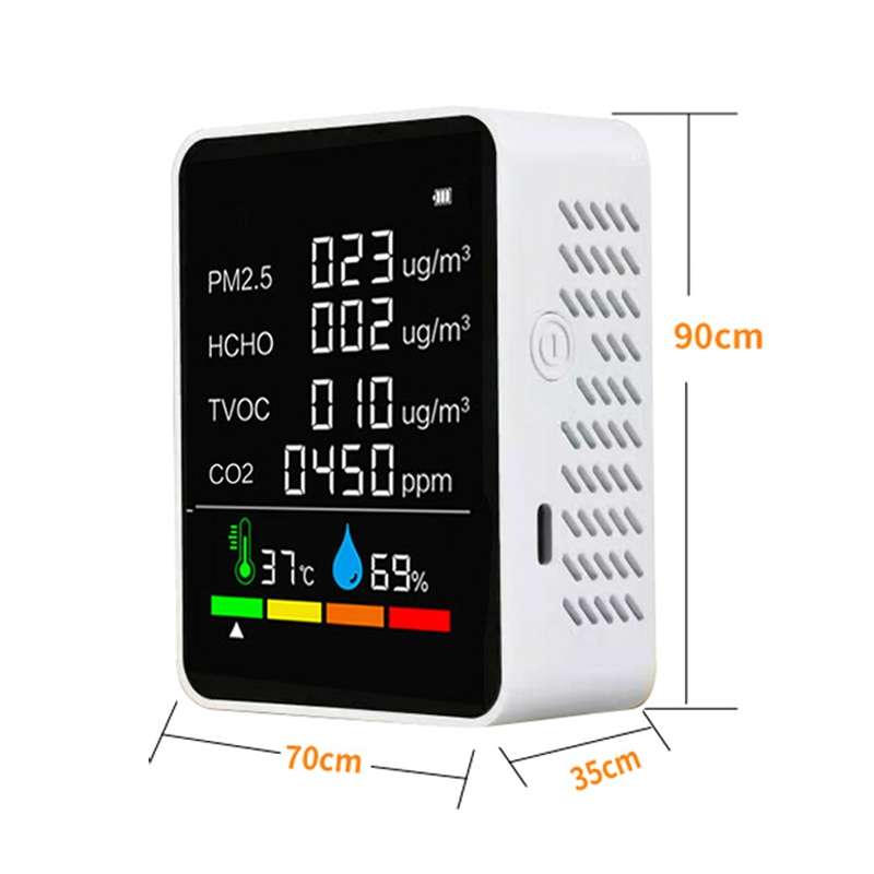 ZN-2COWT 6 In 1 PM2.5 Infrared Sensor CO2 Formaldehyde TVOC Temperature Humidity Detector(White)