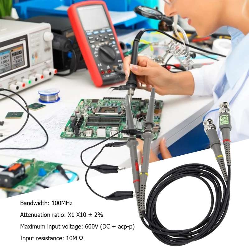 2pcs P6100 Oscilloscope Probe DC-100MHz BNC Connectors Scope Clip Probe