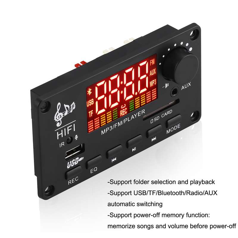 JX-Y04 12V 50W Color Screen Bluetooth Decoding Board,Support FM / Call / Recording, Color: White