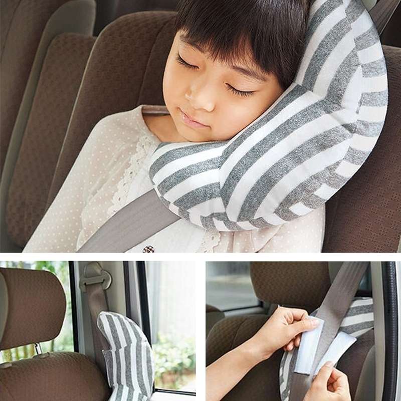 2pcs Children Neck Headrest Comfortable Shoulder Cover Car Neck Guard Pillow(Gray Strip)