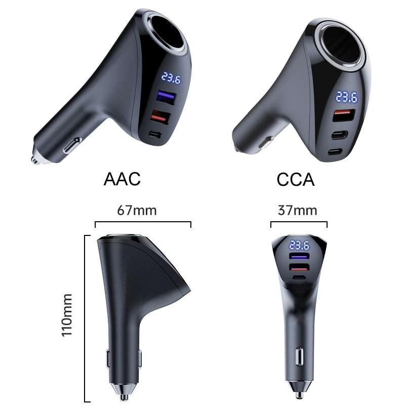 Car Charger Multifunctional Digital Display QC Charging Cigarette Lighter Adapter, Model: CCA Dual P