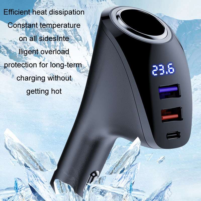 Car Charger Multifunctional Digital Display QC Charging Cigarette Lighter Adapter, Model: CCA Dual P