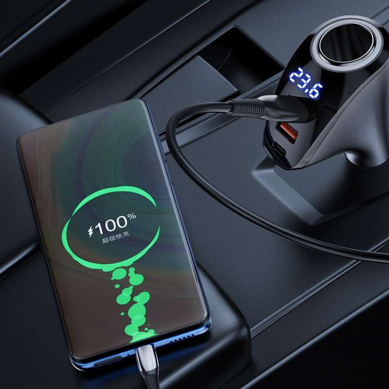 Car Charger Multifunctional Digital Display QC Charging Cigarette Lighter Adapter, Model: CCA Dual P