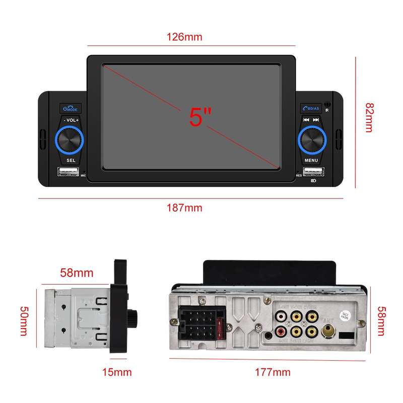 A3107 5 inches Car MP5 Wired CarPlay Universal Bluetooth Player With Microphone, Style: Standard
