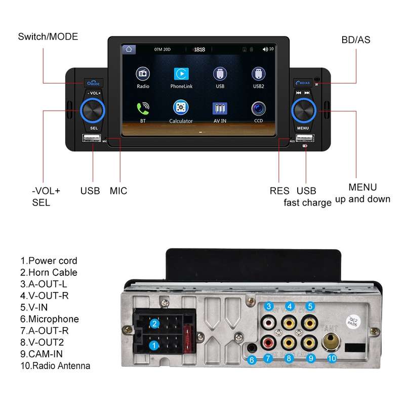 A3107 5 inches Car MP5 Wired CarPlay Universal Bluetooth Player With Microphone, Style: Standard+ 4