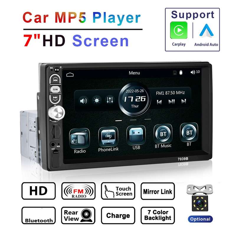 A3061 7 Inches MP5 Bluetooth Player Universal Wired CarPlay Reversing Image Integrated, Style: Stand