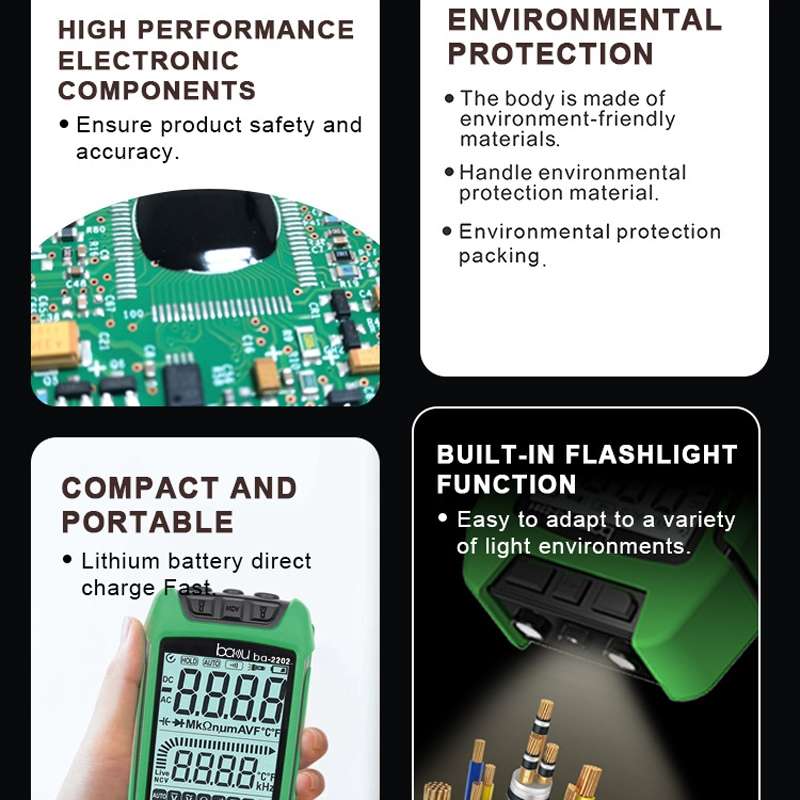 BAKU BA-2201 Digital Multimeter Electrician Maintenance Resistance Tester(Green)